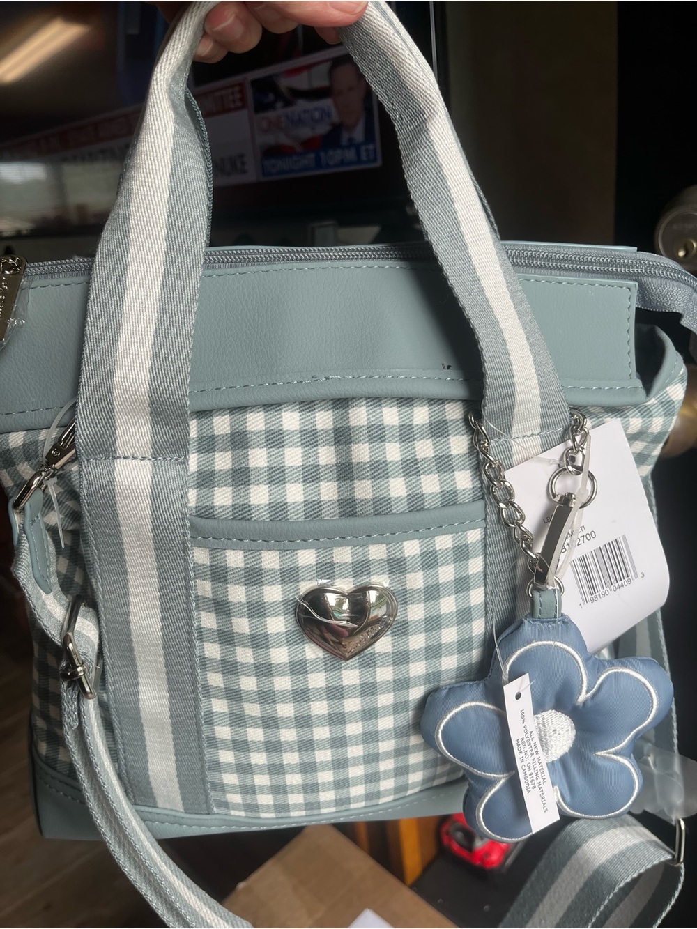 Betsy Johnson NWT Light Blue Gingham Tote
